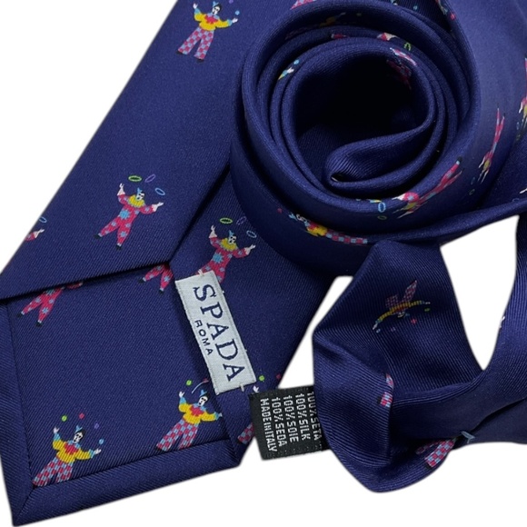 SPADA XL Blue Clown Juggler Silk LUXURY Tie ITALY - Picture 3 of 4
